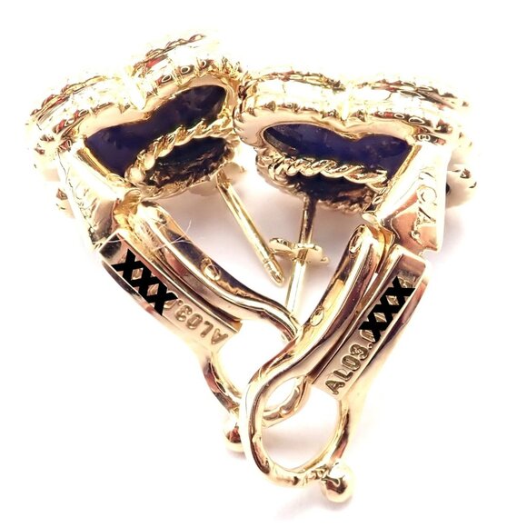 Van Cleef & Arpels 18k Yellow Gold Vintage Alhambra Blue Lapis Earrings Paper - Picture 6 of 12